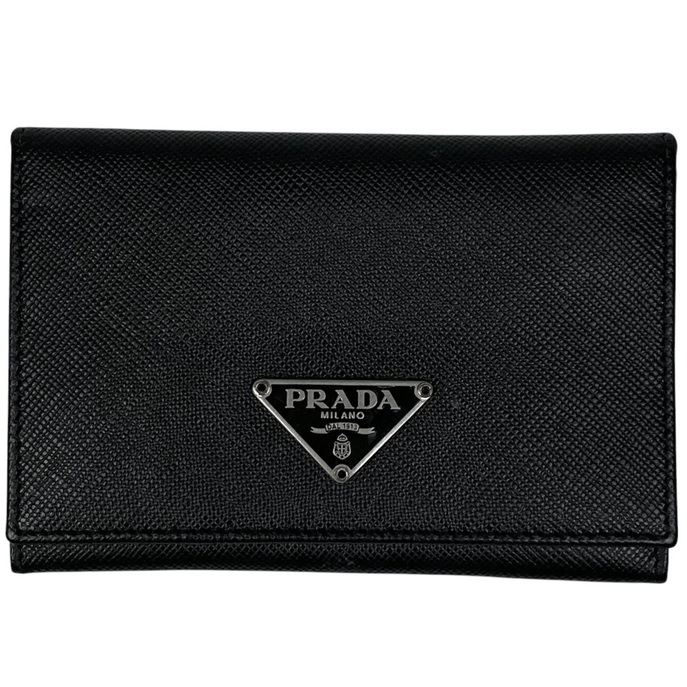 Prada Plate Card Case Wallet Leather Nero Black